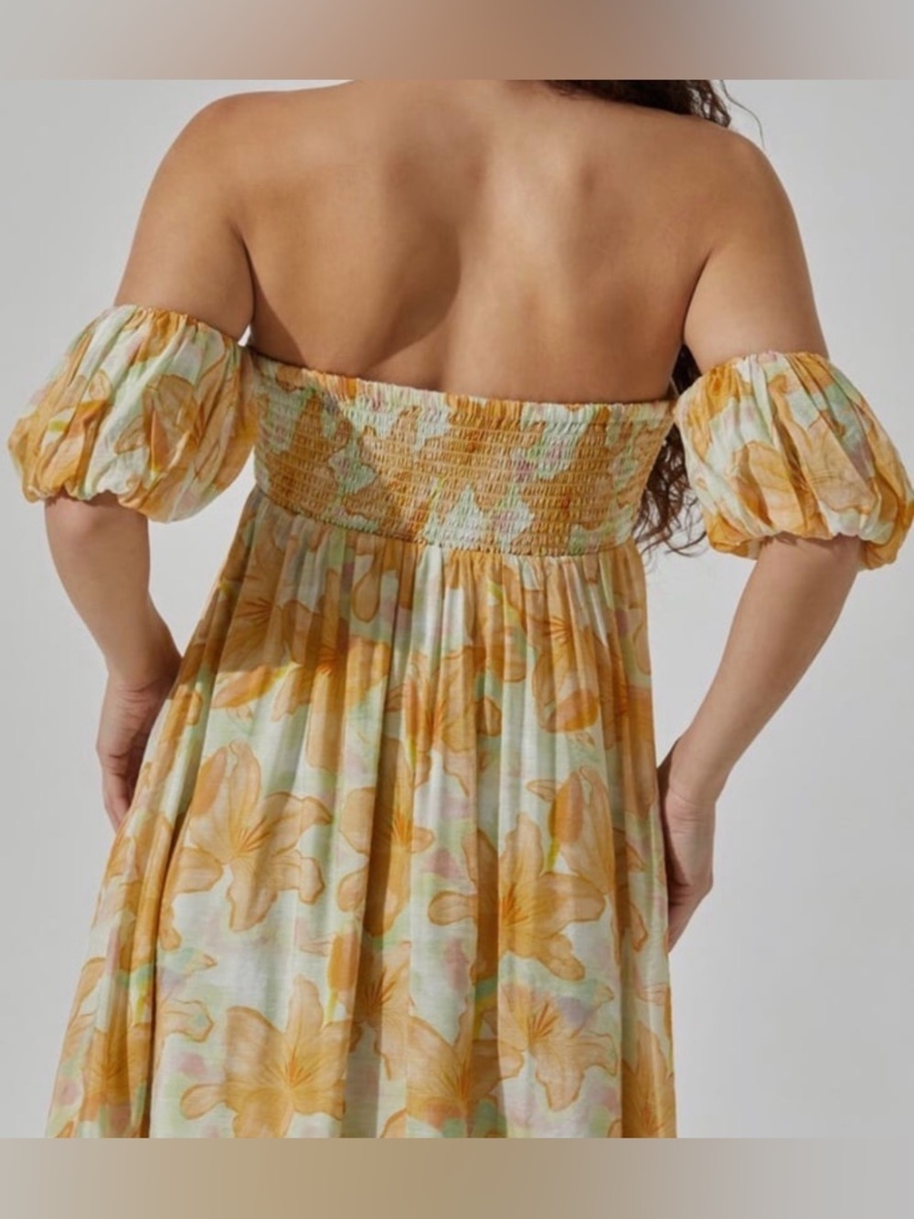 ASTR The Label Floral Off Shoulder Midi Dress Orange Yellow Size M Romantic🌼 - Picture 5 of 13